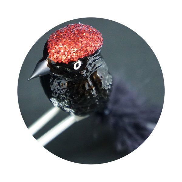 Christbaumkugel "Clip Specht, schwarz rot"